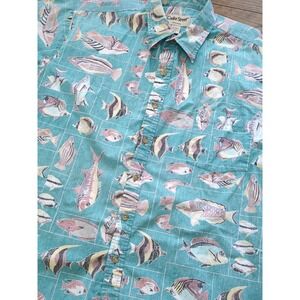 Cooke Street Hawaiian Shirt Tropical Fish All Over Print Blue Beach Resort Sz XL